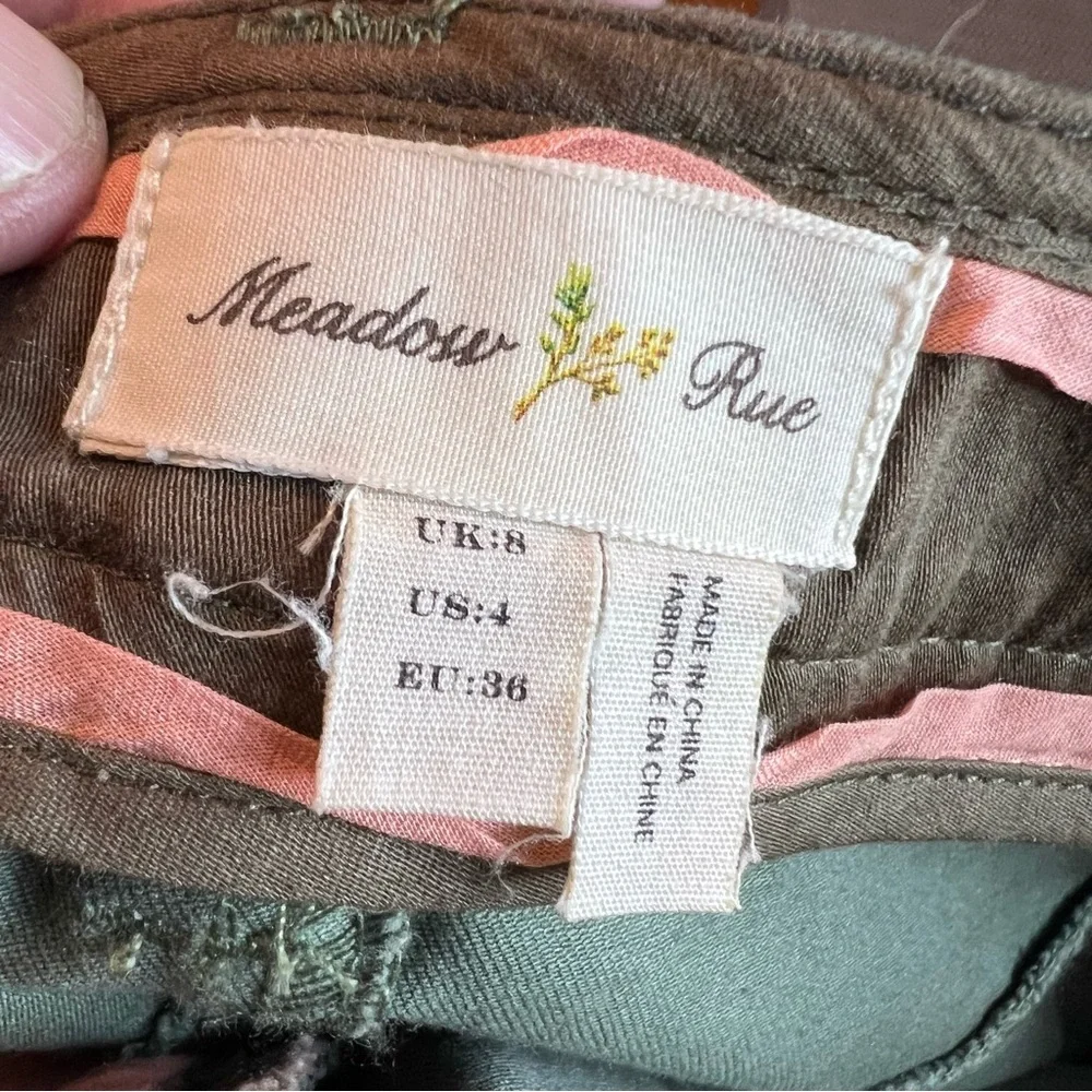 Meadow Rue Anthropologie Green Brown A-Line Patchwork Quilted Pocket Skirt Sz 4 - Picture 3 of 9